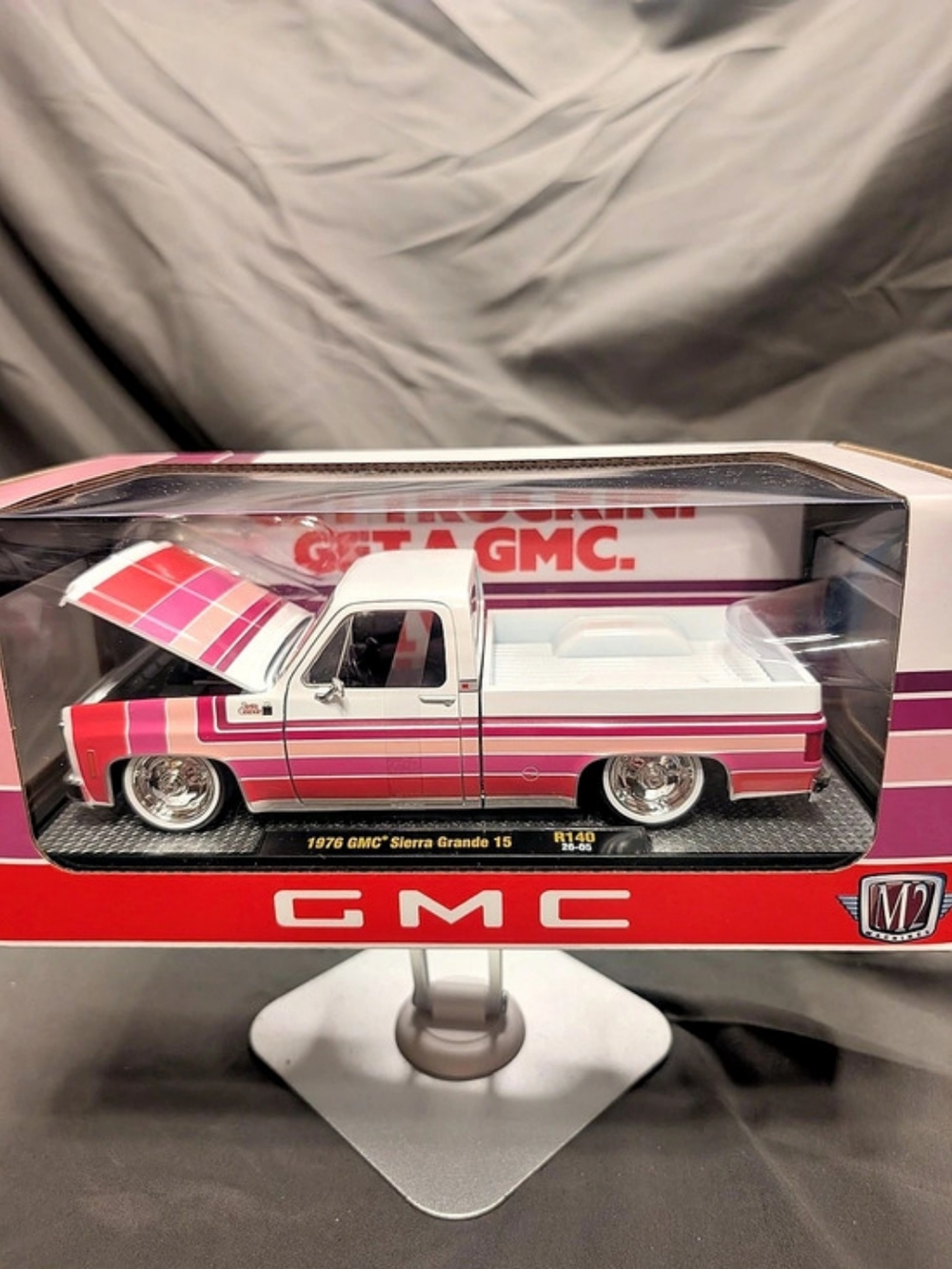 M2 Machines 1978 GMC Sierra Grande 15 Pink & White Diecast Truck Like New